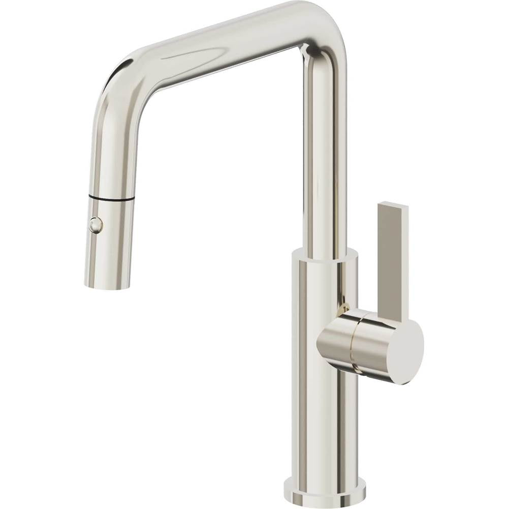 California Faucets - Pull-Down Kitchen Faucet with Button Sprayer - Quad Spout - Polished Nickel Pvd