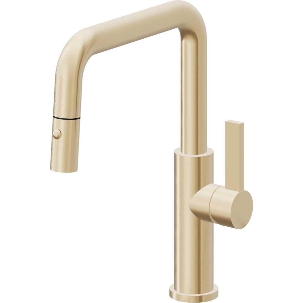 California Faucets - Pull-Down Kitchen Faucet with Button Sprayer - Quad Spout - Satin Brass Pvd