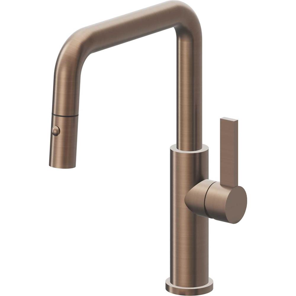 California Faucets - Pull-Down Kitchen Faucet with Button Sprayer - Quad Spout - Satin Bronze Pvd