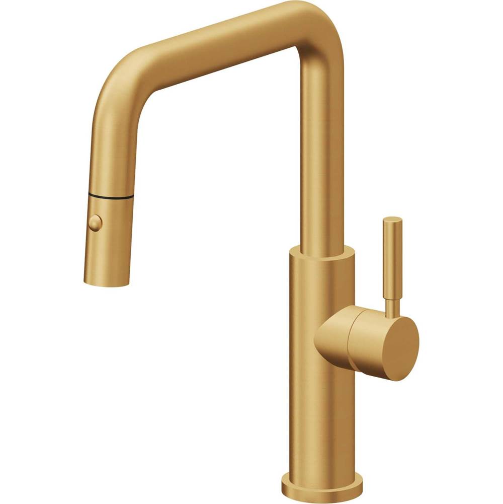 California Faucets - Pull-Down Kitchen Faucet with Button Sprayer - Quad Spout - Lifetime Satin Gold Pvd