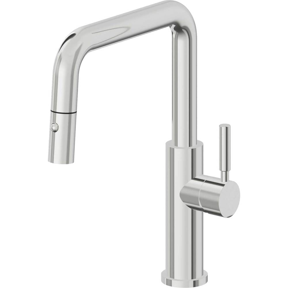 California Faucets - Pull-Down Kitchen Faucet with Button Sprayer - Quad Spout - Polished Chrome