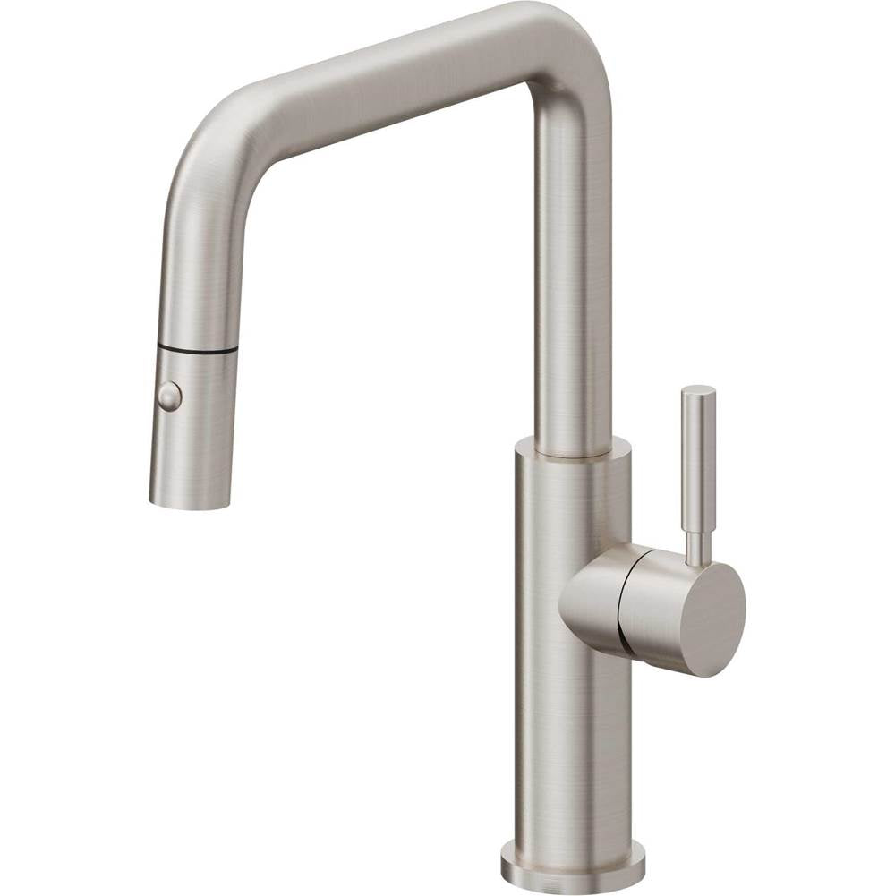 California Faucets - Pull-Down Kitchen Faucet with Button Sprayer - Quad Spout - Ultra Stainless Steel Pvd
