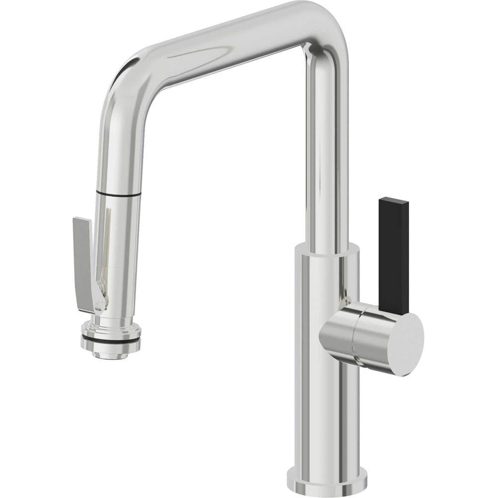 California Faucets - Pull-Down Kitchen Faucet with Squeeze Sprayer - Quad Spout - Polished Chrome