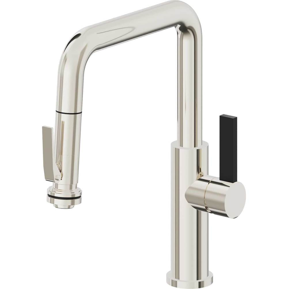 California Faucets - Pull-Down Kitchen Faucet with Squeeze Sprayer - Quad Spout - Polished Nickel Pvd