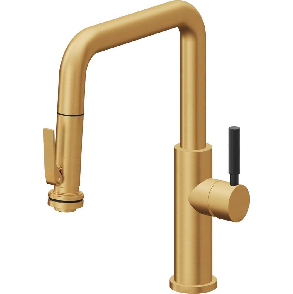 California Faucets - Pull-Down Kitchen Faucet with Squeeze Sprayer - Quad Spout - Lifetime Satin Gold Pvd