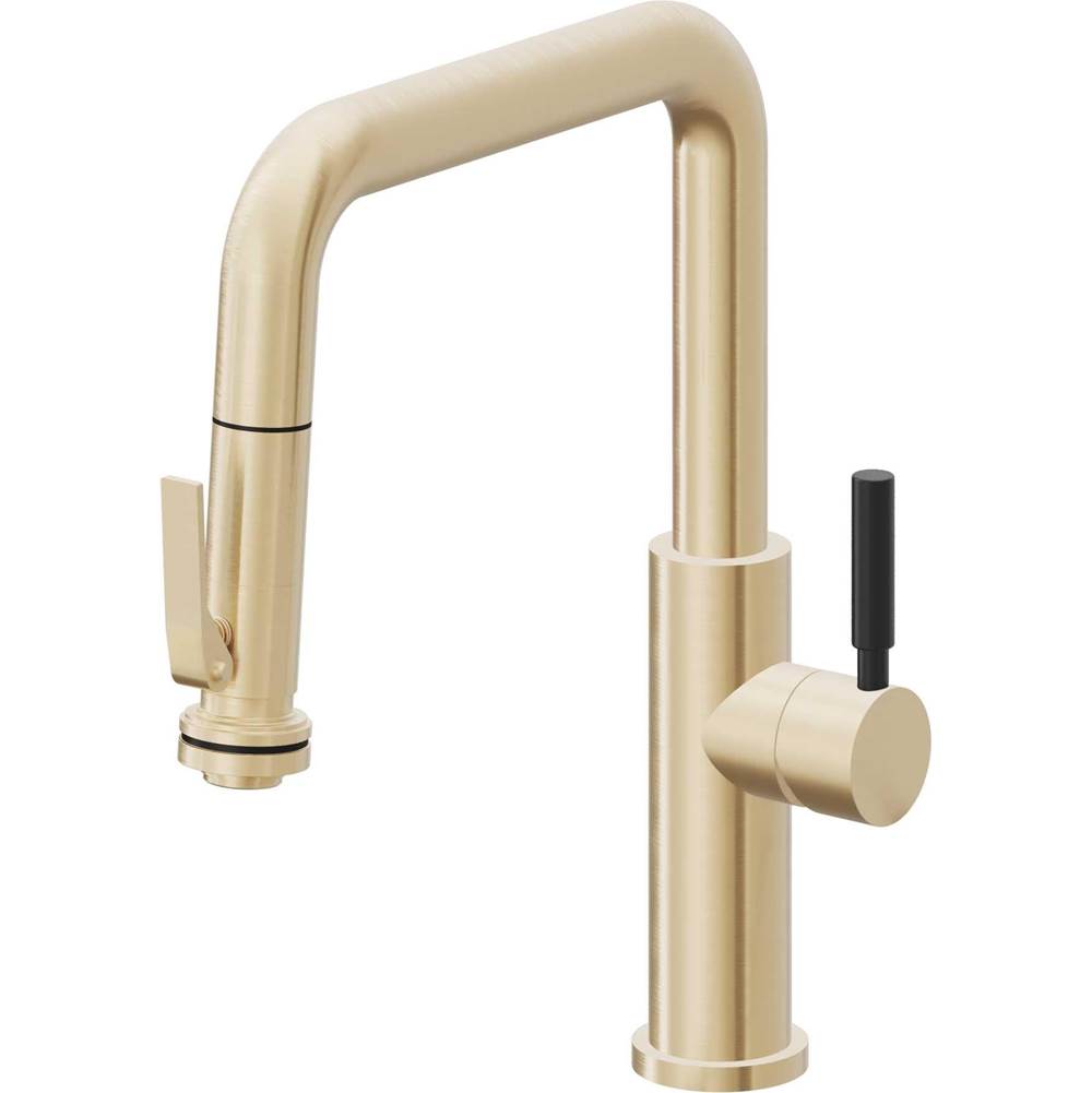 California Faucets - Pull-Down Kitchen Faucet with Squeeze Sprayer - Quad Spout - Satin Brass Pvd