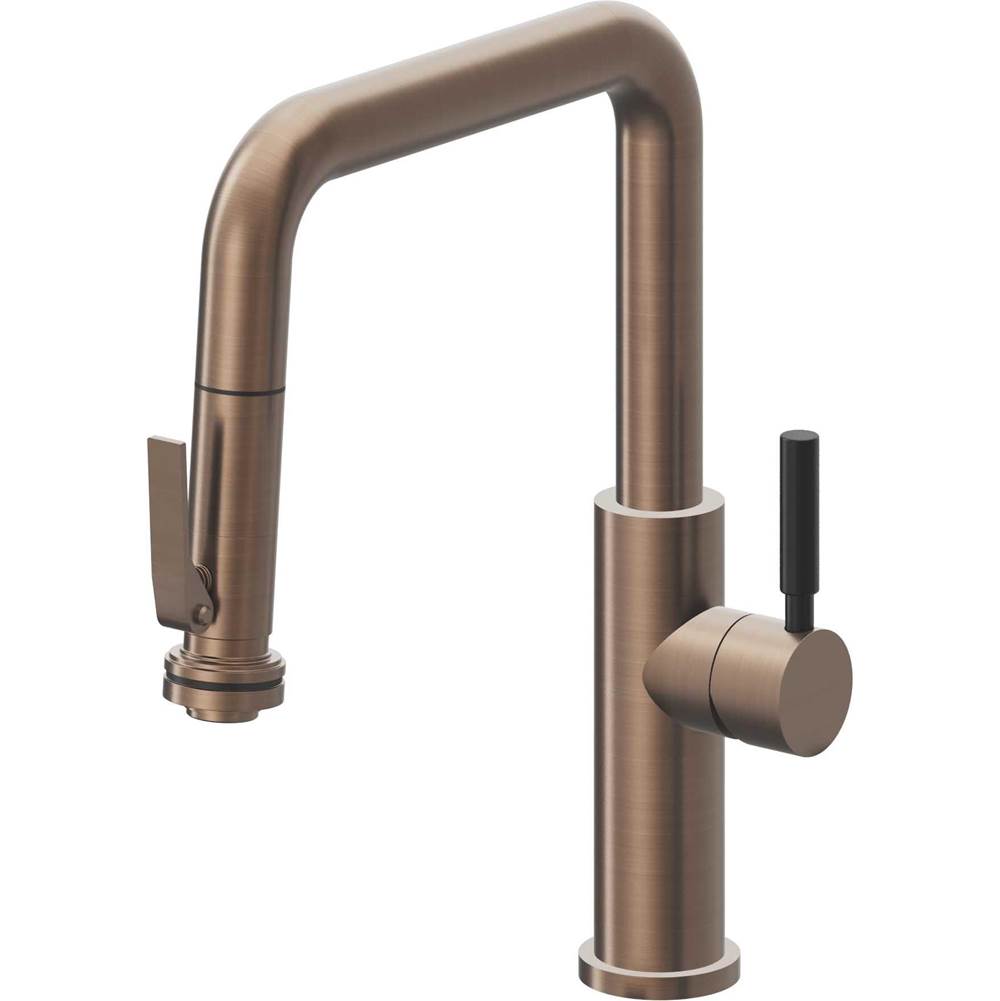 California Faucets - Pull-Down Kitchen Faucet with Squeeze Sprayer - Quad Spout - Satin Bronze Pvd