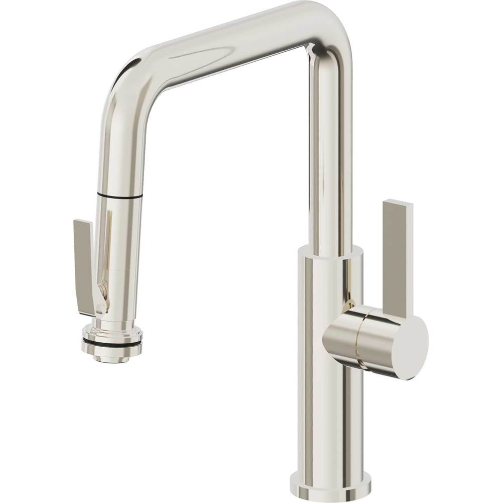 California Faucets - Pull-Down Kitchen Faucet with Squeeze Sprayer - Quad Spout - Polished Nickel Pvd