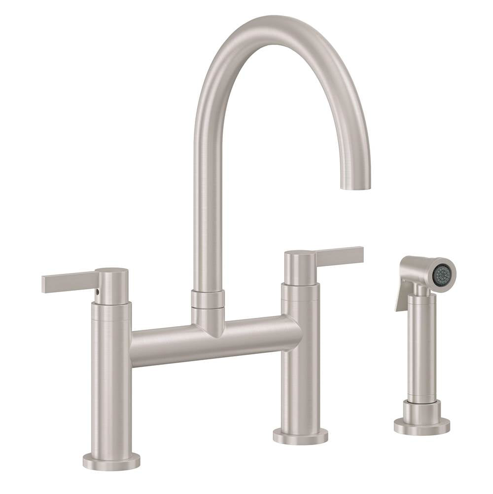 California Faucets - Bridge Kitchen Faucet with Sidespray - Arc Spout - Gloss White