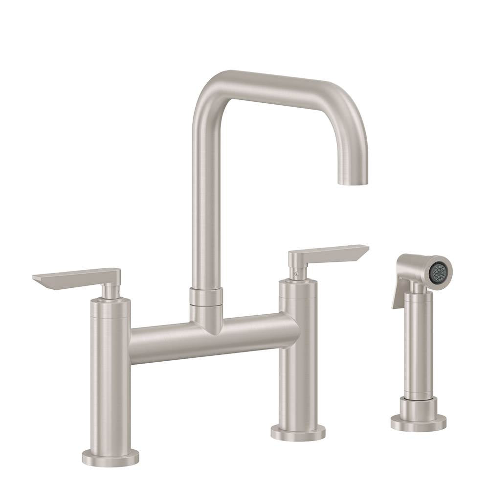 California Faucets - Bridge Kitchen Faucet with Sidespray - Quad Spout - Gloss White