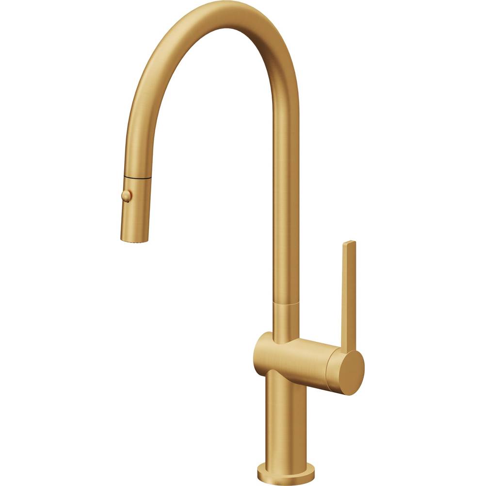 California Faucets - Pull-Down Kitchen Faucet with Button Sprayer - High Arc Spout - Lifetime Satin Gold Pvd