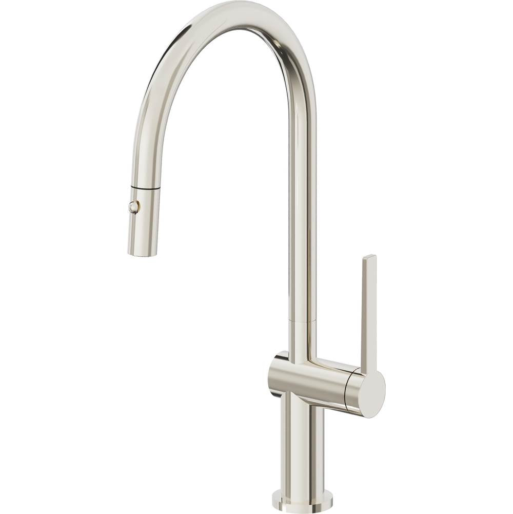 California Faucets - Pull-Down Kitchen Faucet with Button Sprayer - High Arc Spout - Polished Nickel Pvd