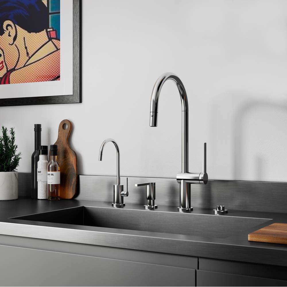 Pull-Down Kitchen Faucet with Button Sprayer - High Arc Spout