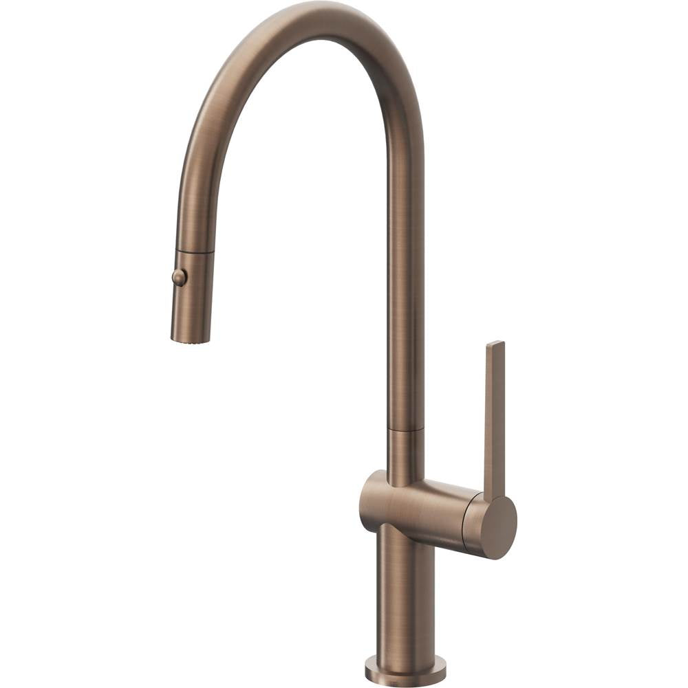 California Faucets - Pull-Down Kitchen Faucet with Button Sprayer - High Arc Spout - Satin Bronze Pvd