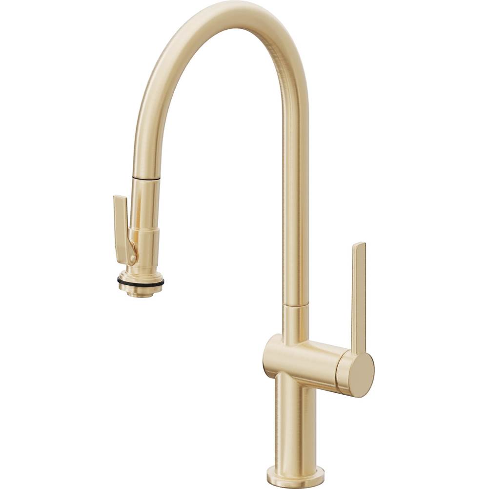 California Faucets - Pull-Down Kitchen Faucet with Squeeze Sprayer - High Arc Spout - Satin Brass Pvd