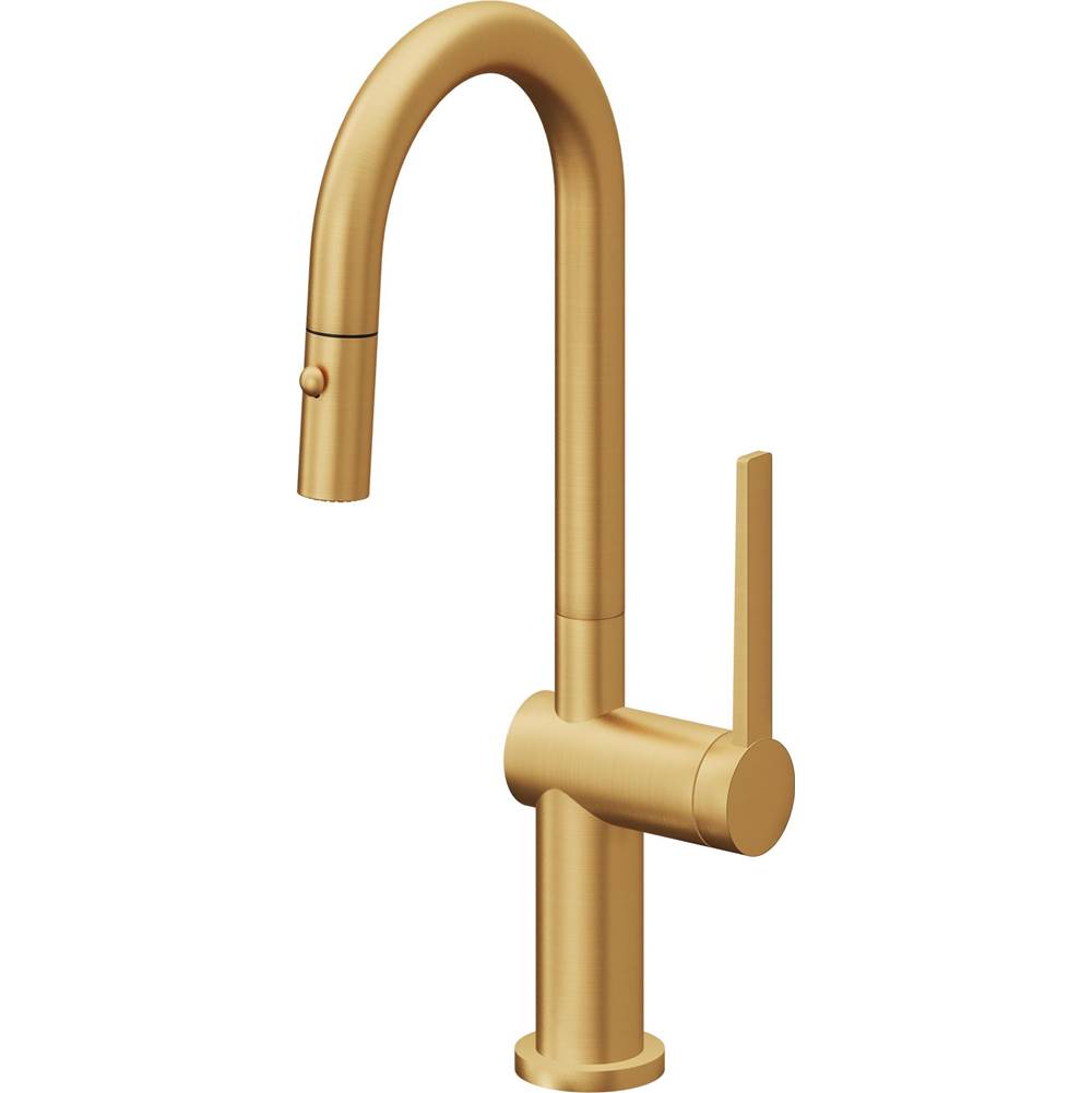 California Faucets - Pull-Down Prep/Bar Faucet with Button Sprayer - Lifetime Satin Gold Pvd