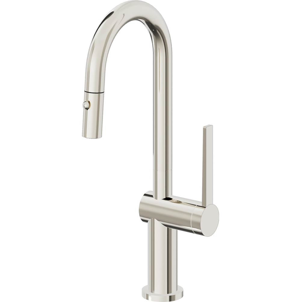 California Faucets - Pull-Down Prep/Bar Faucet with Button Sprayer - Polished Nickel Pvd