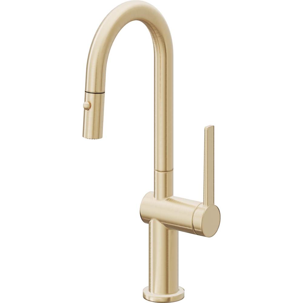 California Faucets - Pull-Down Prep/Bar Faucet with Button Sprayer - Satin Brass Pvd