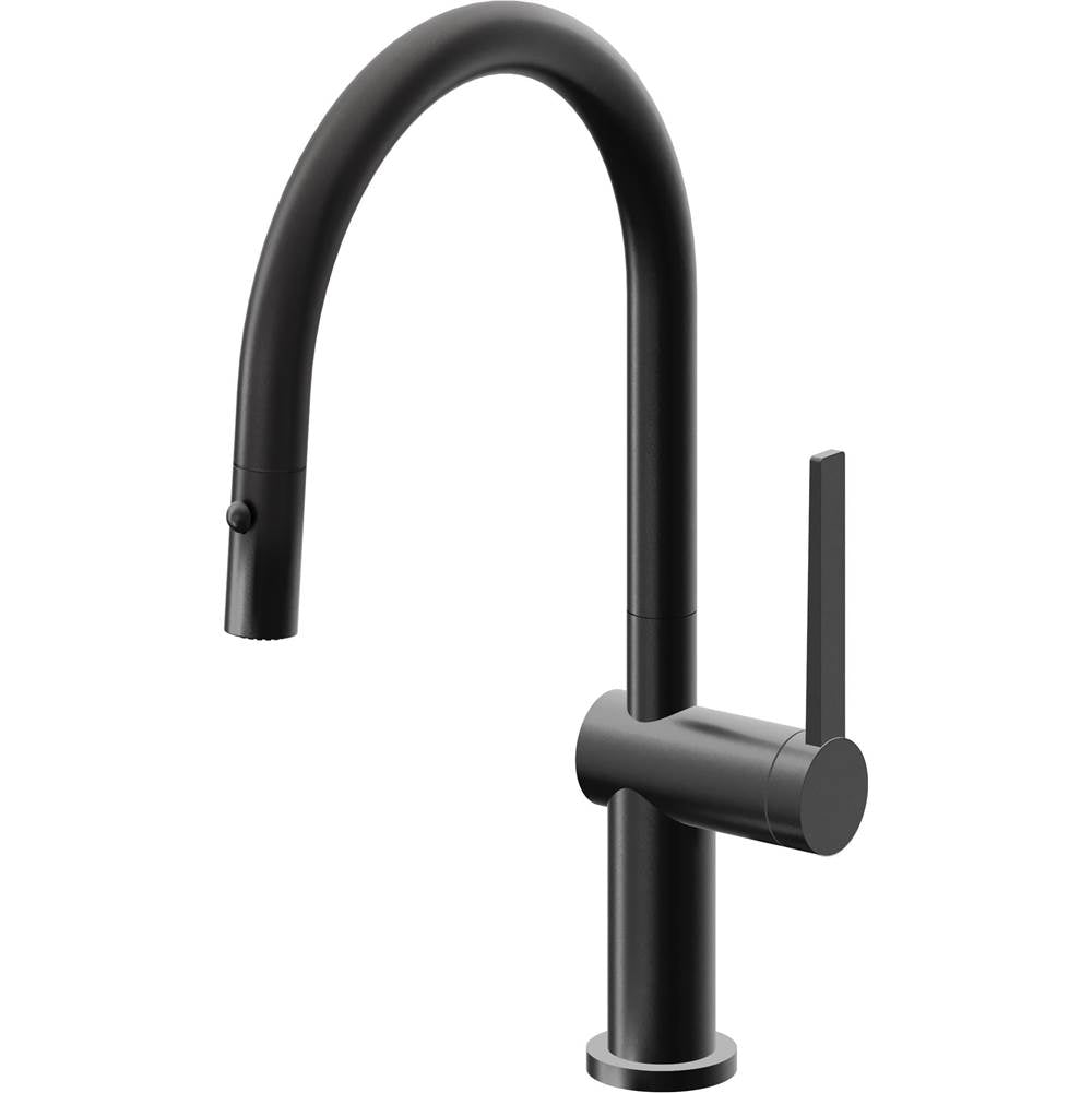 California Faucets - Pull-Down Kitchen Faucet with Button Sprayer - Low Arc Spout - Matte Black