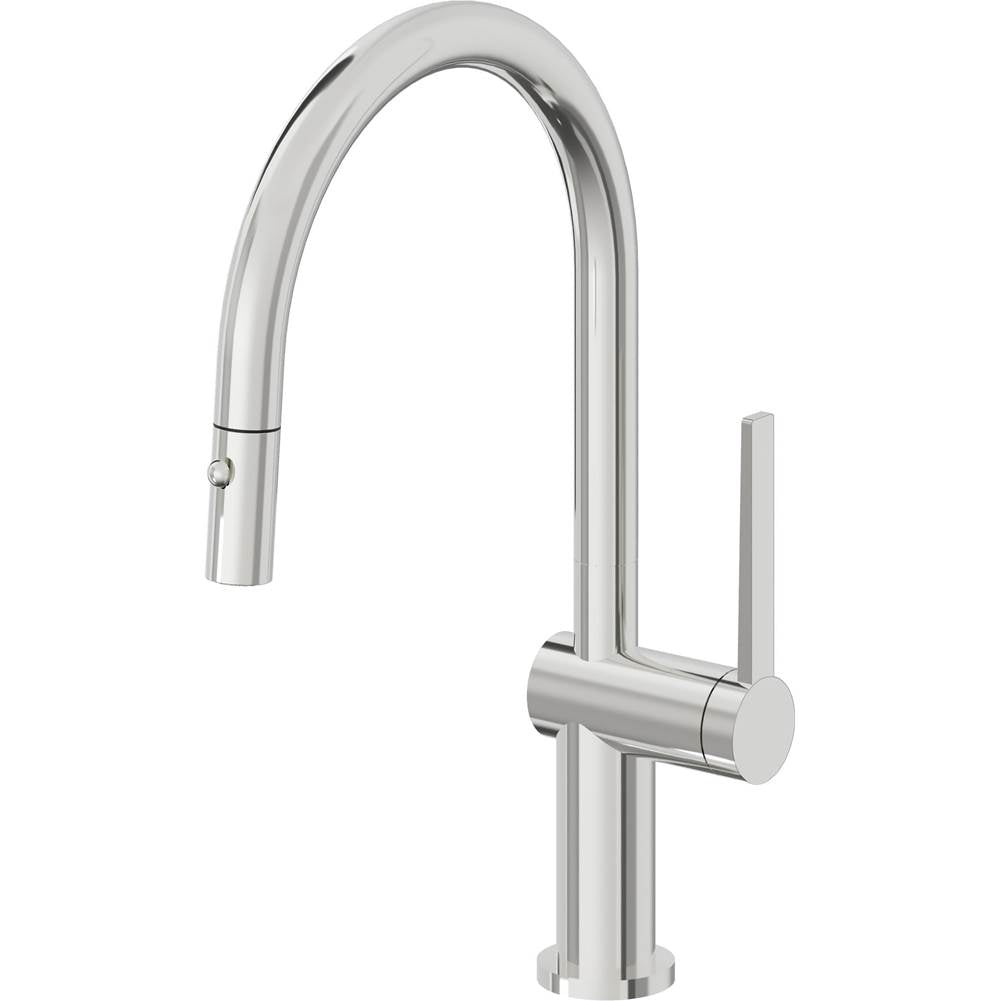 California Faucets - Pull-Down Kitchen Faucet with Button Sprayer - Low Arc Spout - Polished Chrome