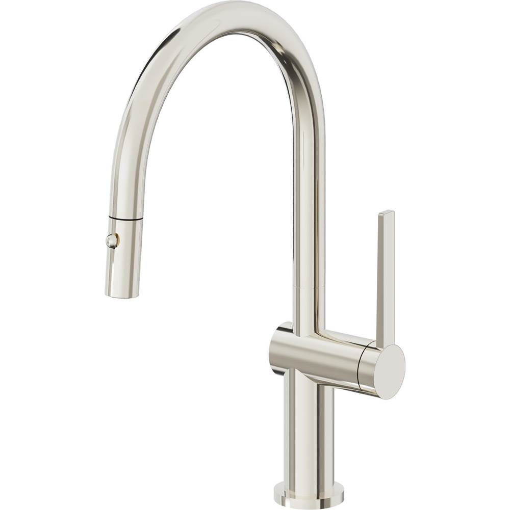 California Faucets - Pull-Down Kitchen Faucet with Button Sprayer - Low Arc Spout - Polished Nickel Pvd