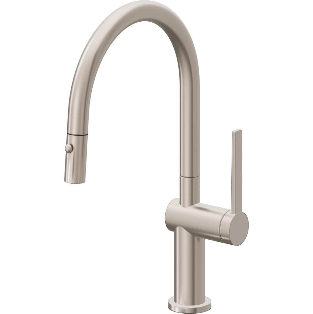 California Faucets - Pull-Down Kitchen Faucet with Button Sprayer - Low Arc Spout - Gloss White