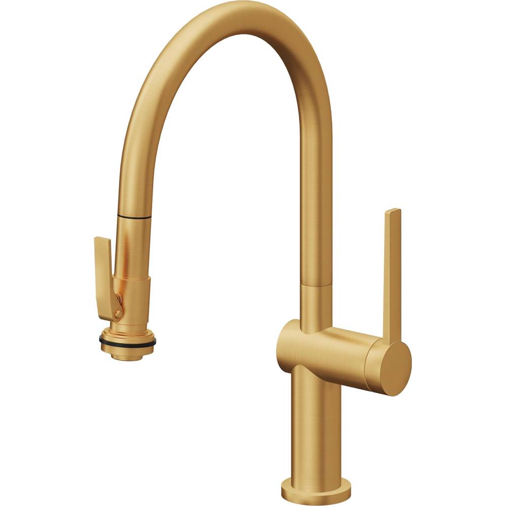 California Faucets - Pull-Down Kitchen Faucet with Squeeze Sprayer - Low Arc Spout - Lifetime Satin Gold Pvd