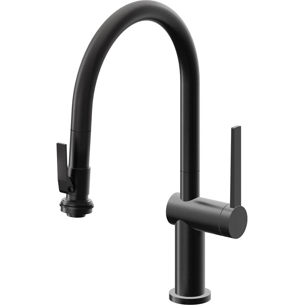 California Faucets - Pull-Down Kitchen Faucet with Squeeze Sprayer - Low Arc Spout - Matte Black