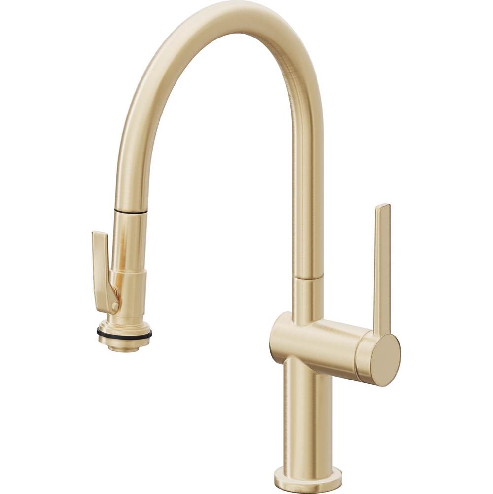 California Faucets - Pull-Down Kitchen Faucet with Squeeze Sprayer - Low Arc Spout - Satin Brass Pvd