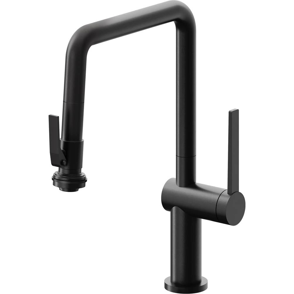 California Faucets - Pull-Down Kitchen Faucet with Squeeze Sprayer - Quad Spout - Matte Black