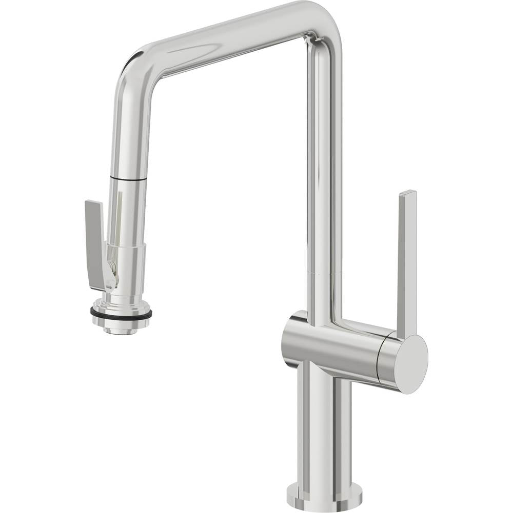 California Faucets - Pull-Down Kitchen Faucet with Squeeze Sprayer - Quad Spout - Polished Chrome