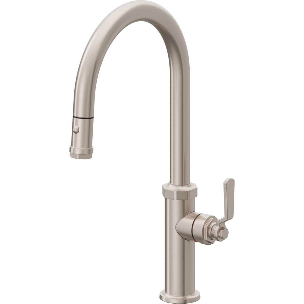 California Faucets - Pull-Down Kitchen Faucet with Button Sprayer - High Arc Spout - Gloss White