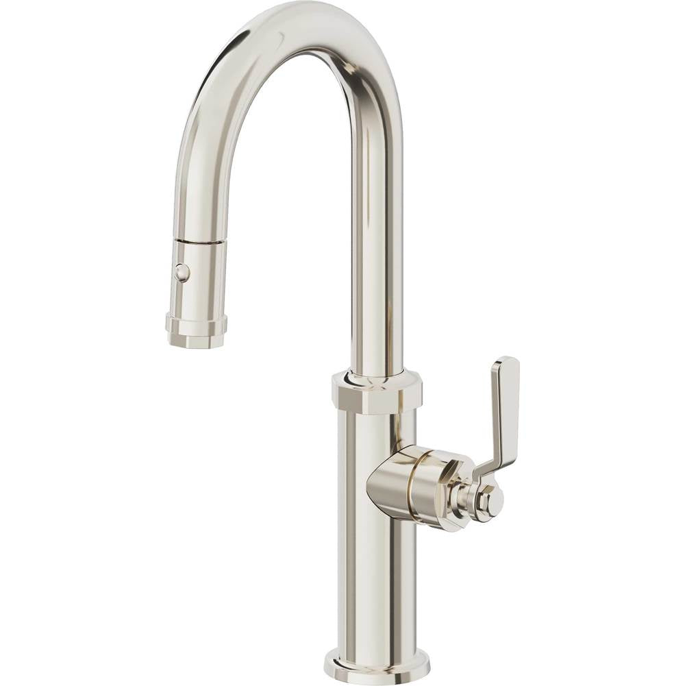 California Faucets - Pull-Down Prep/Bar Faucet with Button Sprayer - Polished Nickel Pvd