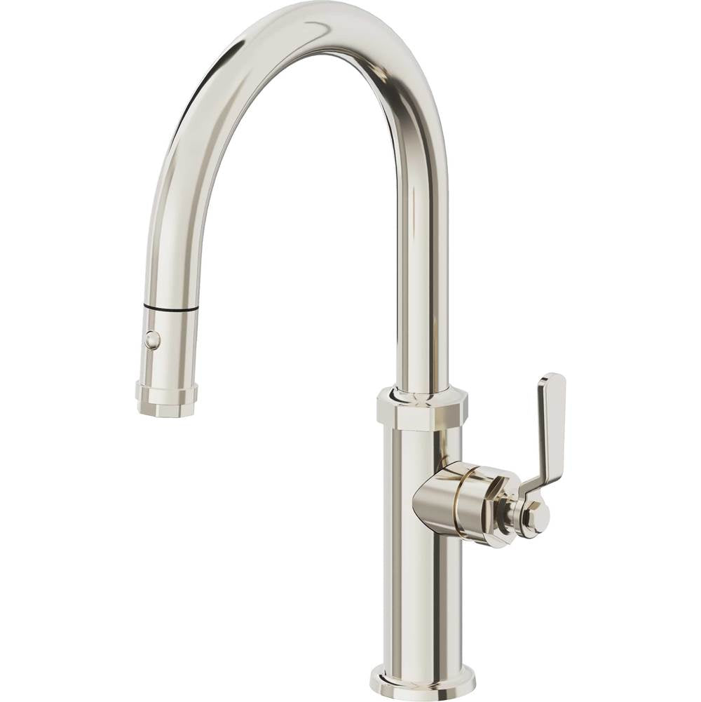 California Faucets - Pull-Down Kitchen Faucet with Button Sprayer - Low Arc Spout - Polished Nickel Pvd