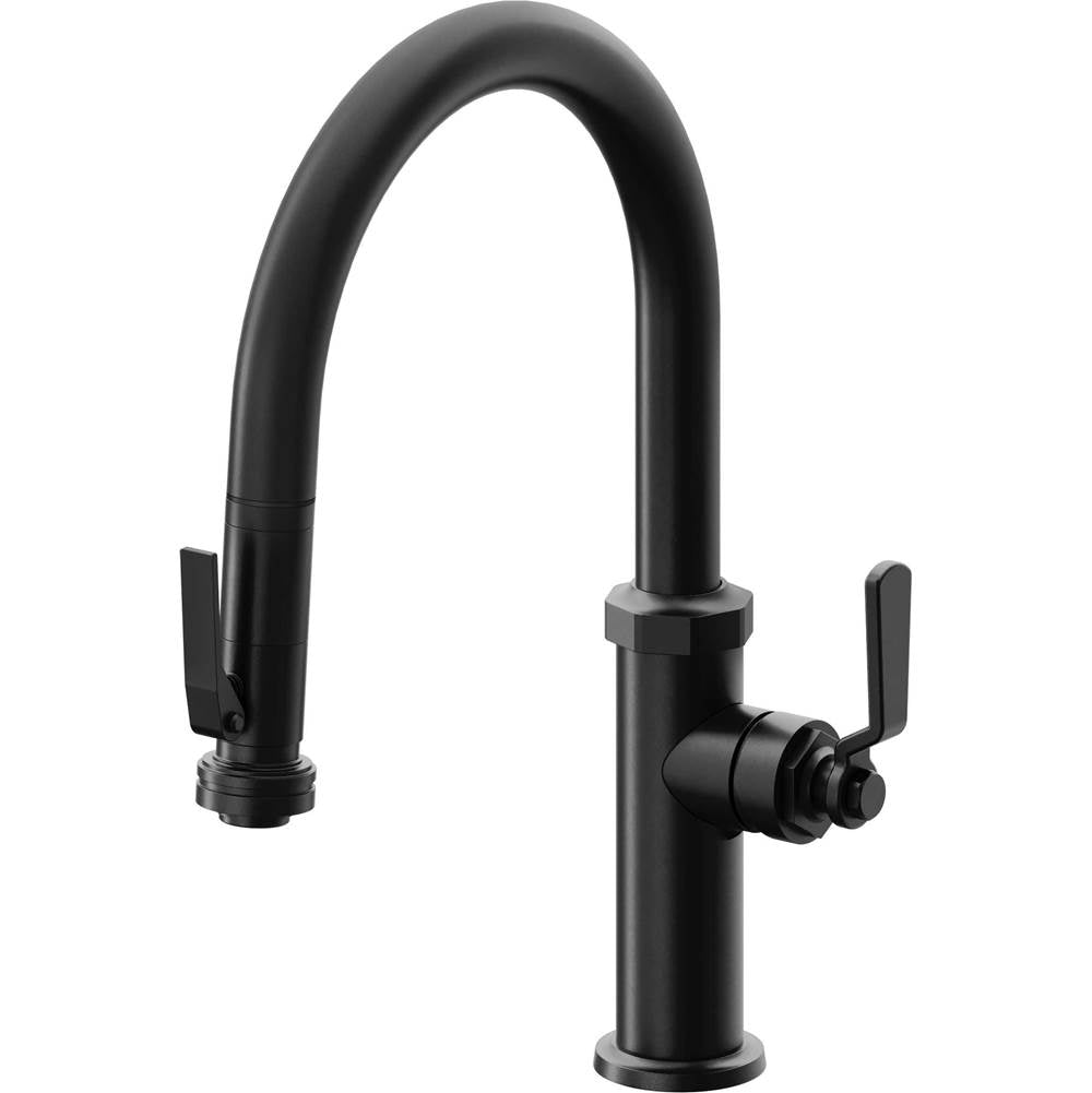 California Faucets - Pull-Down Kitchen Faucet with Squeeze Sprayer - Low Arc Spout - Matte Black