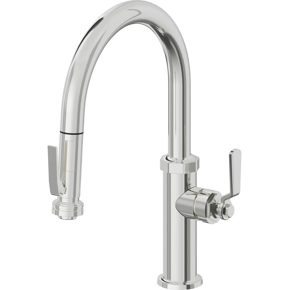 California Faucets - Pull-Down Kitchen Faucet with Squeeze Sprayer - Low Arc Spout - Polished Chrome