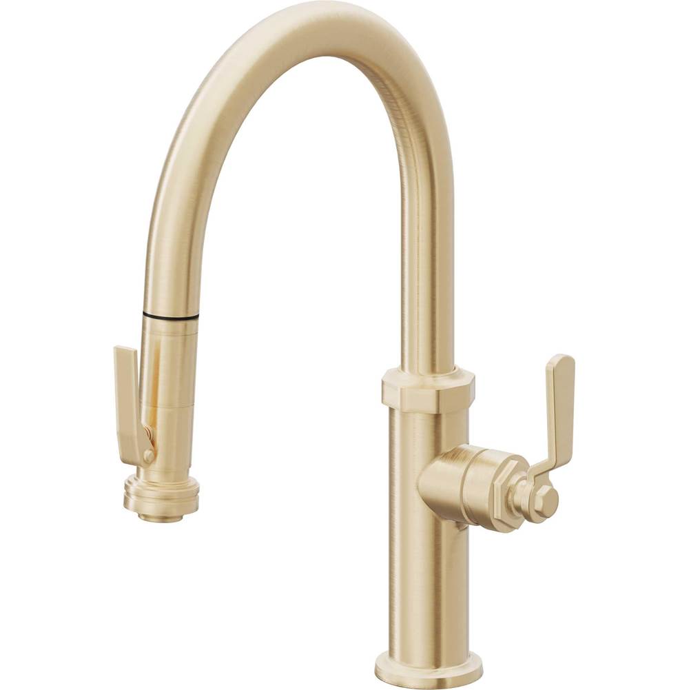 California Faucets - Pull-Down Kitchen Faucet with Squeeze Sprayer - Low Arc Spout - Satin Brass Pvd