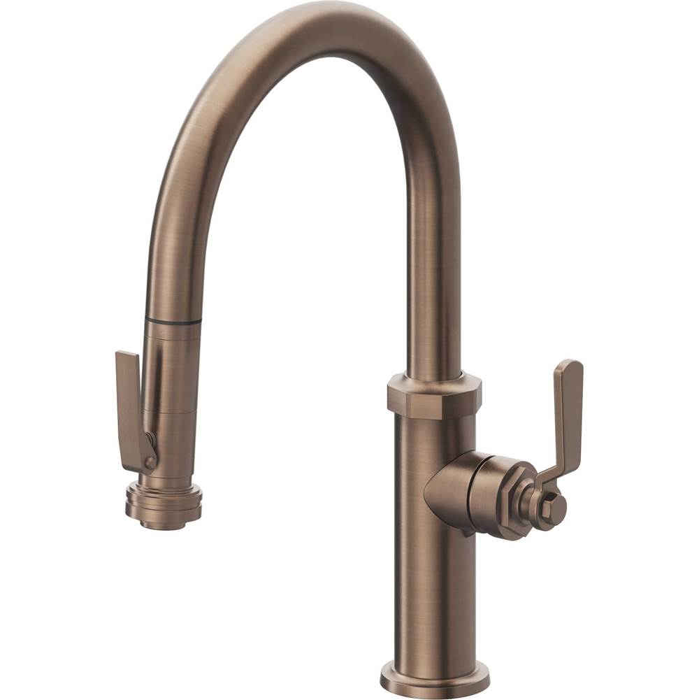 California Faucets - Pull-Down Kitchen Faucet with Squeeze Sprayer - Low Arc Spout - Satin Bronze Pvd