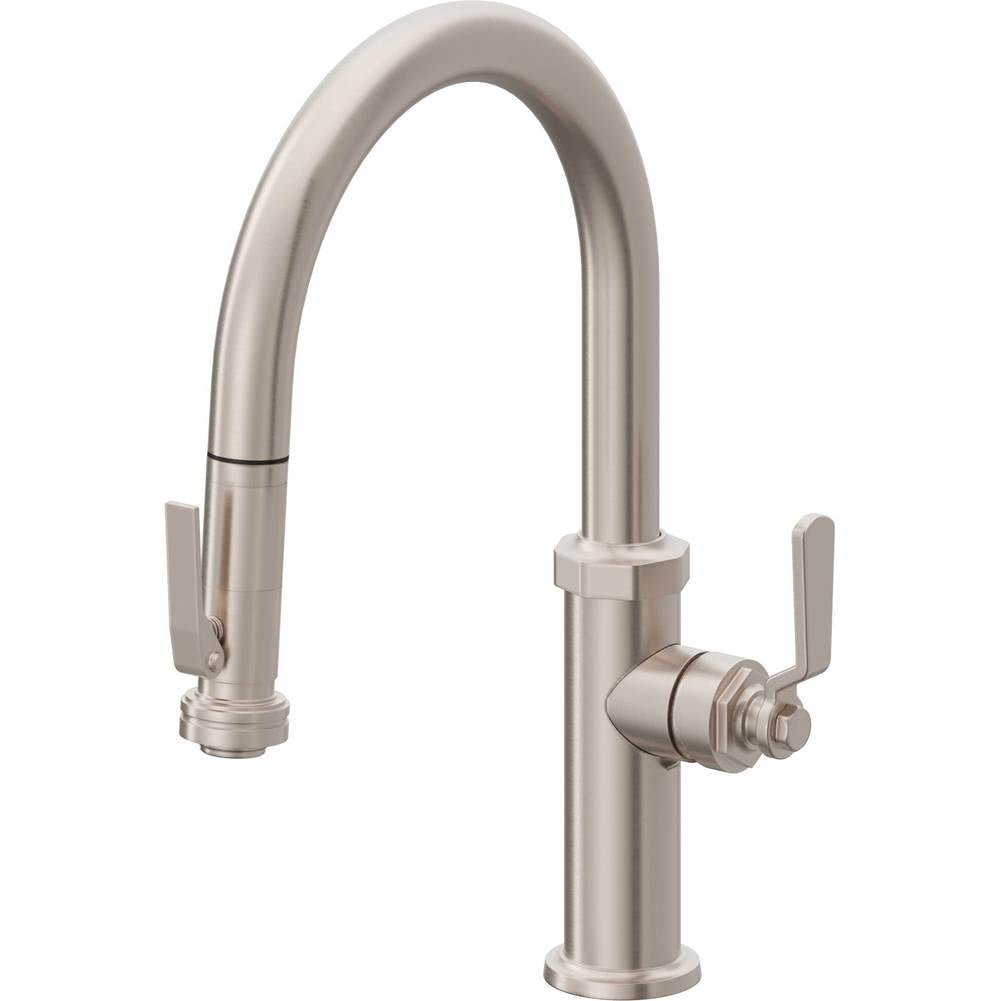 California Faucets - Pull-Down Kitchen Faucet with Squeeze Sprayer - Low Arc Spout - Gloss White