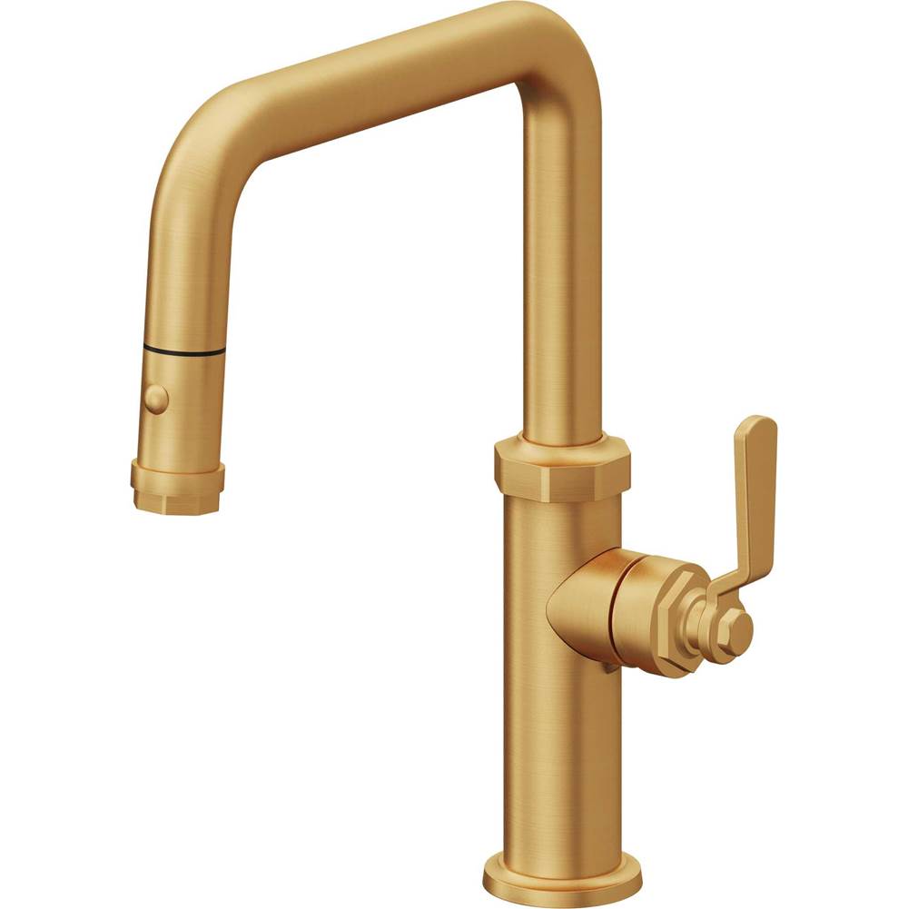 California Faucets - Pull-Down Kitchen Faucet with Button Sprayer - Quad Spout - Lifetime Satin Gold Pvd