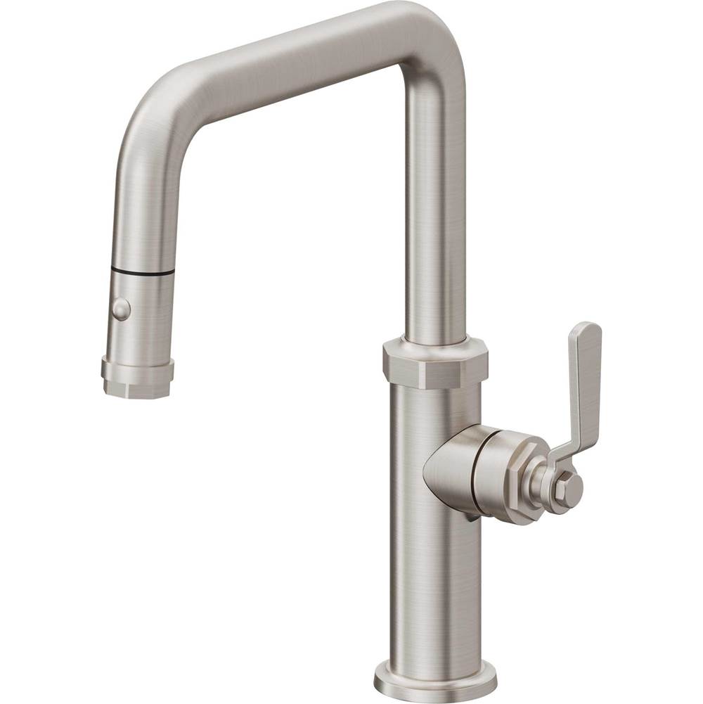 California Faucets - Pull-Down Kitchen Faucet with Button Sprayer - Quad Spout - Ultra Stainless Steel Pvd