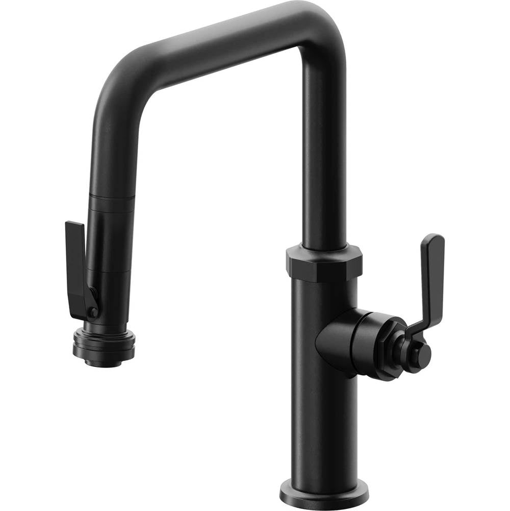 California Faucets - Pull-Down Kitchen Faucet with Squeeze Sprayer - Quad Spout - Matte Black