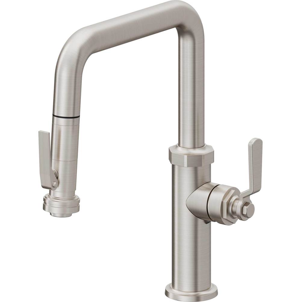 California Faucets - Pull-Down Kitchen Faucet with Squeeze Sprayer - Quad Spout - Ultra Stainless Steel Pvd
