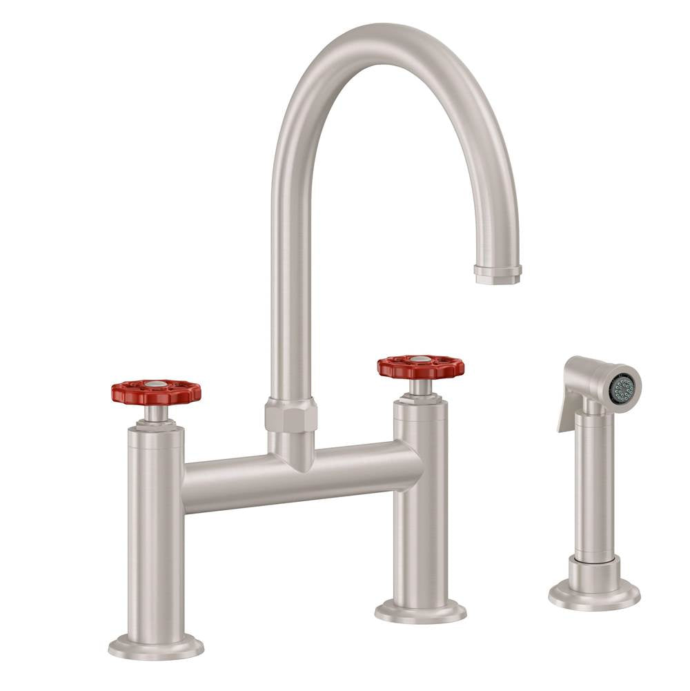 California Faucets - Bridge Kitchen Faucet with Sidespray - Arc Spout - Gloss White