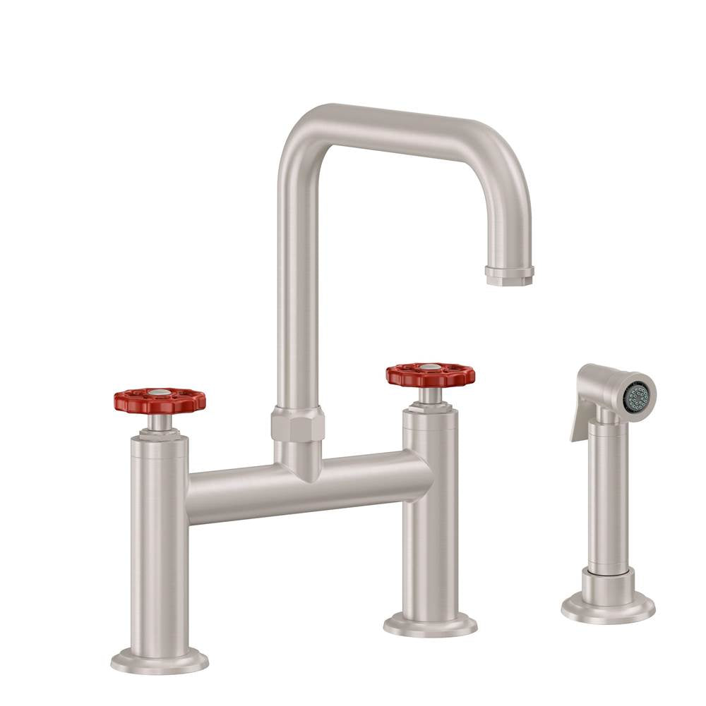 California Faucets - Bridge Kitchen Faucet with Sidespray - Quad Spout - Gloss White
