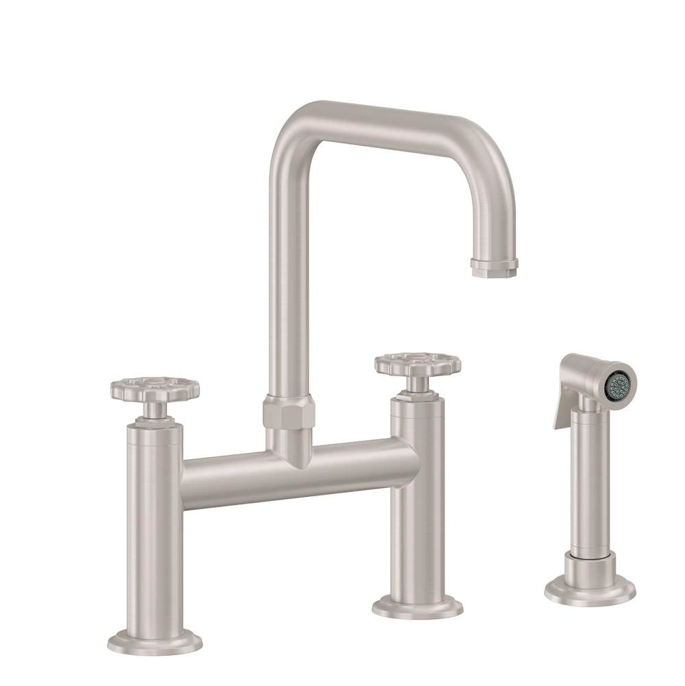 California Faucets - Bridge Kitchen Faucet with Sidespray - Quad Spout - Gloss White