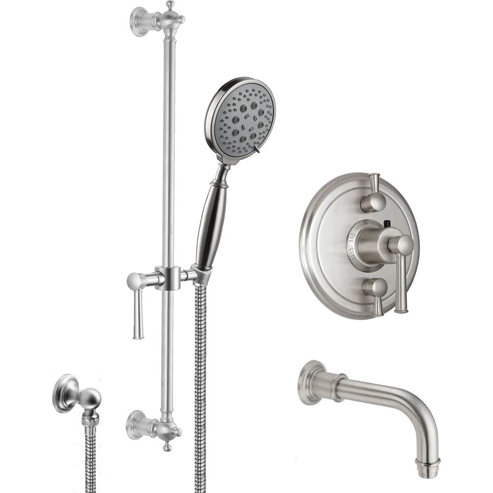 California Faucets - Miramar StyleTherm 1/2'' Thermostatic Shower System with Handshower Slide Bar and Tub Spout - Gloss White