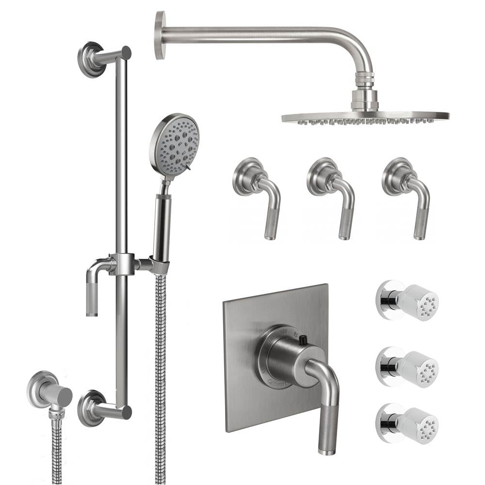 California Faucets - Descanso StyleTherm 3/4'' Thermostatic Shower System with Body Spray, Handshower on Slide Bar, and Showerhead - Gloss White