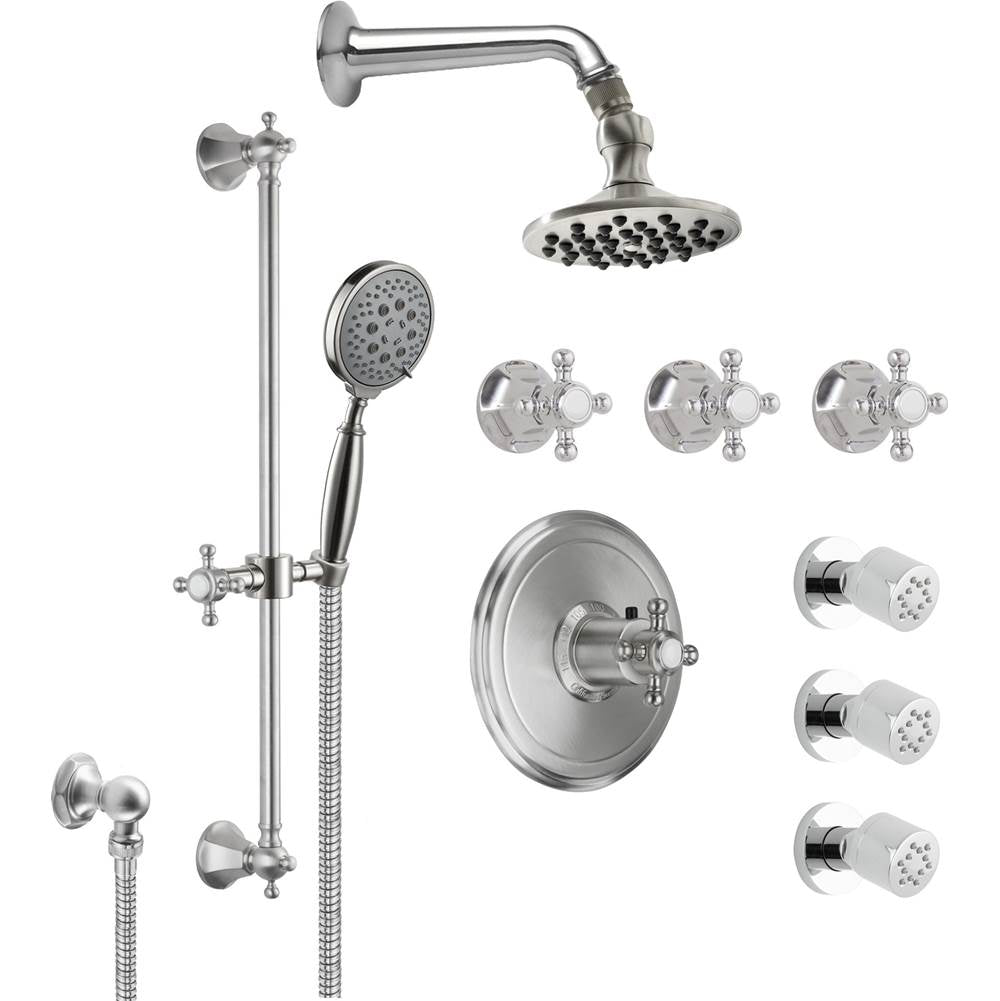 California Faucets - Monterey StyleTherm 3/4'' Thermostatic Shower System with Body Spray, Handshower on Slide Bar, and Showerhead - Gloss White