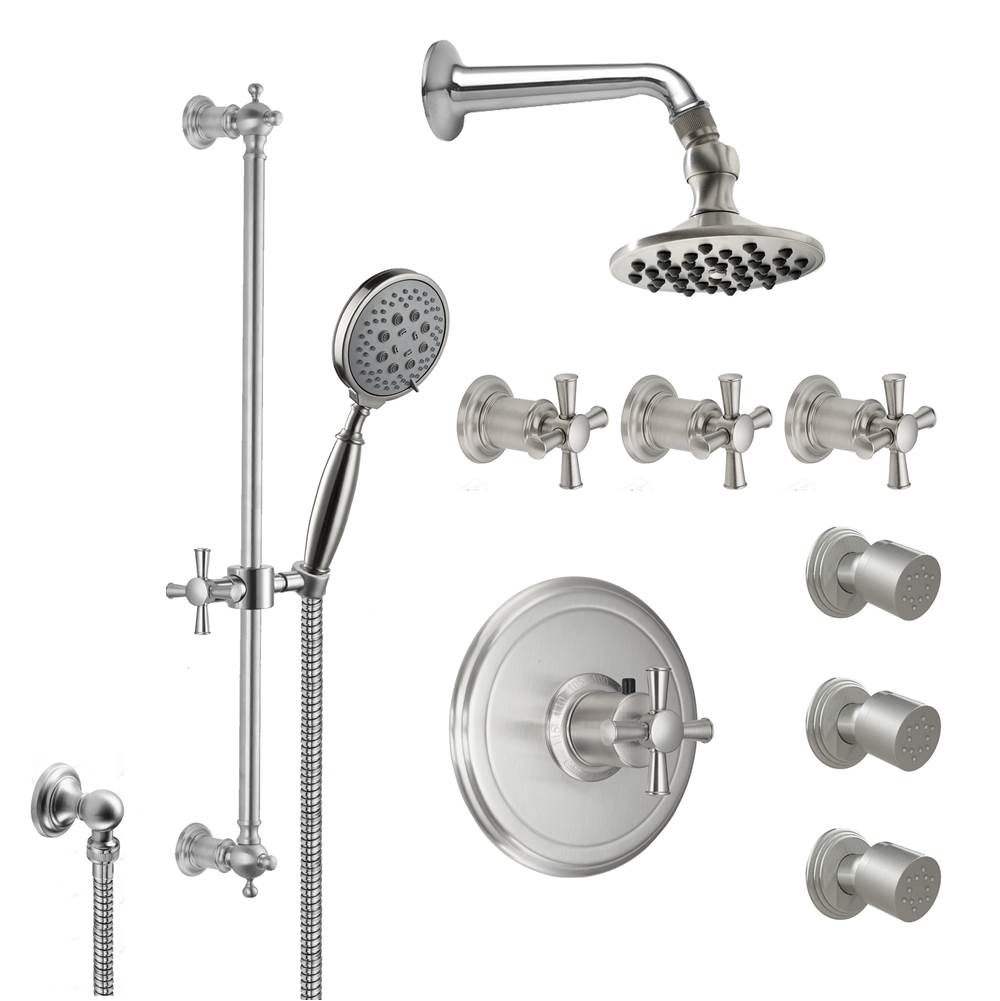 California Faucets - Miramar Styletherm 1/2'' Thermostatic Shower System with Body Spray, Handshower on Slide Bar, and Showerhead - Gloss White